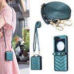Per Samsung Galaxy Z Flip6 Custodia per telefono in pelle con cordino a forma di onda (verde)