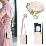 Per Samsung Galaxy Z Flip6 Custodia per telefono in pelle con cordino a forma di onda (beige)