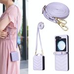 Per Samsung Galaxy Z Flip6 Custodia per telefono in pelle con cordino a forma di onda (viola)
