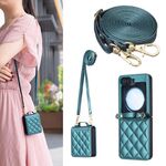 Per Samsung Galaxy Z Flip6 Custodia per telefono in pelle con cordino a forma di rombo (verde)