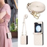 Per Samsung Galaxy Z Flip6 Custodia per telefono in pelle con cordino a forma di rombo (beige)