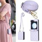 Per Samsung Galaxy Z Flip6 Custodia per telefono in pelle con cordino a forma di rombo (viola)