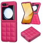 Per Samsung Galaxy Z Flip6 Custodia per telefono con cover posteriore in pelle a forma quadrata (rosso rosa)