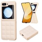 Per Samsung Galaxy Z Flip6 Custodia per telefono con cover posteriore in pelle a forma quadrata (beige)