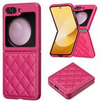 Per Samsung Galaxy Z Flip6 Custodia per telefono con cover posteriore in pelle a forma di rombo (rosso rosa)