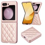 Per Samsung Galaxy Z Flip6 Custodia per telefono con cover posteriore in pelle a forma di rombo (oro rosa)