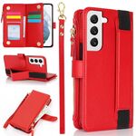 Per Samsung Galaxy S22 5G Custodia da polso con cerniera RFID in pelle per telefono (rosso)