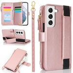 Per Samsung Galaxy S22 5G Custodia da polso con cerniera RFID in pelle per telefono (oro rosa)