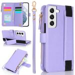 Per Samsung Galaxy S22 5G Custodia da polso con cerniera RFID in pelle per telefono (viola)