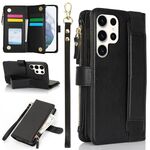 Per Samsung Galaxy S22 Ultra 5G Custodia da polso con cerniera RFID in pelle per telefono (nero)