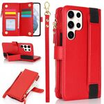 Per Samsung Galaxy S22 Ultra 5G Custodia da polso con cerniera RFID in pelle per telefono (rosso)