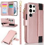 Per Samsung Galaxy S22 Ultra 5G Custodia da polso con cerniera RFID in pelle per telefono (oro rosa)