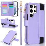 Per Samsung Galaxy S22 Ultra 5G Custodia da polso con cerniera RFID in pelle per telefono (viola)
