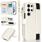 Per Samsung Galaxy S22 Ultra 5G Custodia da polso con cerniera RFID in pelle per telefono (bianco)