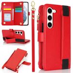 Per Samsung Galaxy S23 5G Custodia da polso con cerniera RFID in pelle per telefono (rosso)