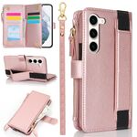 Per Samsung Galaxy S23 5G Custodia da polso con cerniera RFID in pelle per telefono (oro rosa)
