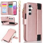 Per Samsung Galaxy S23 FE 5G Custodia da polso con cerniera RFID in pelle per telefono (oro rosa)