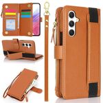 Per Samsung Galaxy S24 5G Custodia da polso con cerniera RFID in pelle per telefono (marrone)