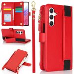 Per Samsung Galaxy S24 5G Custodia da polso con cerniera RFID in pelle per telefono (rosso)