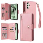 Per Samsung Galaxy S24 FE 5G Rivet Buckle 9 Carte 3-Fold Portafoglio Custodia in Pelle per Telefono (Oro Rosa)
