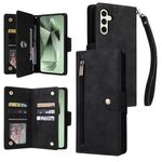 Per Samsung Galaxy S24 FE 5G Rivet Buckle 9 carte 3-Fold Wallet Custodia in pelle per telefono (nero)
