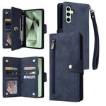Per Samsung Galaxy S24 FE 5G Rivet Buckle 9 carte 3-Fold Wallet Custodia in pelle per telefono (blu)