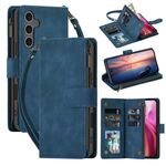 Per Samsung Galaxy S24 FE 5G Custodia per telefono in pelle con cerniera a tracolla multifunzionale (blu scuro)