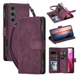 Per Samsung Galaxy S24 FE 5G Custodia per telefono in pelle con cerniera a tracolla multifunzionale (rosso vino)