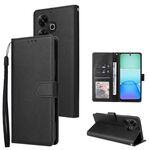 Per Xiaomi Redmi 13 4G Custodia per telefono in pelle con vibrazione orizzontale multifunzionale con tre slot per schede (Nero)