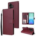 Per Xiaomi Redmi 13 4G Custodia in pelle multifunzionale orizzontale con tre slot per carte (rosso vino)