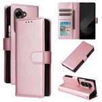 Per Samsung Galaxy Z Fold6 5G Custodia per telefono in pelle con vibrazione orizzontale multifunzionale con tre slot per schede (oro rosa)