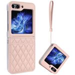 Per Samsung Galaxy Z Flip6 VIETAO Custodia per telefono con slot per schede in PU con trama rombica e cordino (rosa)