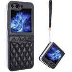 Per Samsung Galaxy Z Flip6 VIETAO Custodia per telefono con slot per schede in PU con trama rombica e cordino (nero)