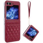 Per Samsung Galaxy Z Flip6 VIETAO Custodia per telefono con slot per schede in PU con trama rombica e cordino (rosso)