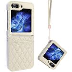 Per Samsung Galaxy Z Flip6 VIETAO Custodia per telefono con slot per schede in PU con trama rombica e cordino (beige)