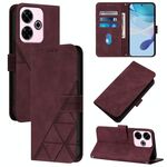 Per Redmi 13 4G / Note 13R Custodia a tracolla in pelle con stampa 3D (rosso vino)