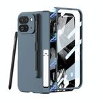 Per Google Pixel 9 Pro Fold GKK Custodia per telefono a ribalta magnetica integrata a copertura totale, penna inclusa (blu navy)