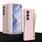 Per Samsung Galaxy Z Fold6 Custodia per telefono pieghevole con effetto pelle integrato e stilo capacitivo (rosa)