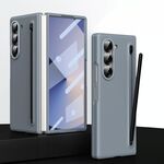 Per Samsung Galaxy Z Fold6 Custodia per telefono pieghevole con effetto pelle integrato e stilo capacitivo (grigio)