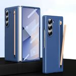 Per Samsung Galaxy Z Fold6 Custodia per telefono pieghevole con effetto pelle integrato e stilo capacitivo (blu)