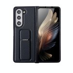 Per Samsung Galaxy Z Fold6 5G Custodia in pelle pieghevole in fibra di carbonio con supporto (nero)