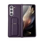 Per Samsung Galaxy Z Fold6 5G Custodia pieghevole in pelle con supporto in fibra di carbonio (viola)