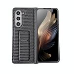 Per Samsung Galaxy Z Fold6 5G Custodia pieghevole in pelle con supporto in fibra di carbonio (grigio)