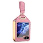 Per Samsung Galaxy Z Flip6 Custodia per telefono in pelle PU ibrida per PC galvanica con cinturino (rosa)