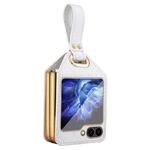 Per Samsung Galaxy Z Flip6 Custodia per telefono in pelle PU ibrida per PC galvanica con cinturino (bianco)