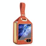 Per Samsung Galaxy Z Flip6 Custodia per telefono in pelle PU ibrida per PC galvanica con cinturino (arancione)