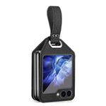 Per Samsung Galaxy Z Flip6 Custodia per telefono in pelle PU ibrida per PC galvanica con cinturino (nero)