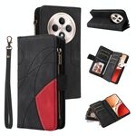 Per OPPO Reno12 F 5G Global Dual-color 9 Card Slots Zipper Wallet Custodia per telefono in pelle (nero)