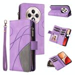 Per OPPO Reno12 F 5G Global Dual-color 9 Card Slots Zipper Wallet Custodia per telefono in pelle (viola)
