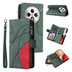 Per OPPO Reno12 F 5G Global Dual-color 9 Card Slots Zipper Wallet Custodia in pelle per telefono (verde)
